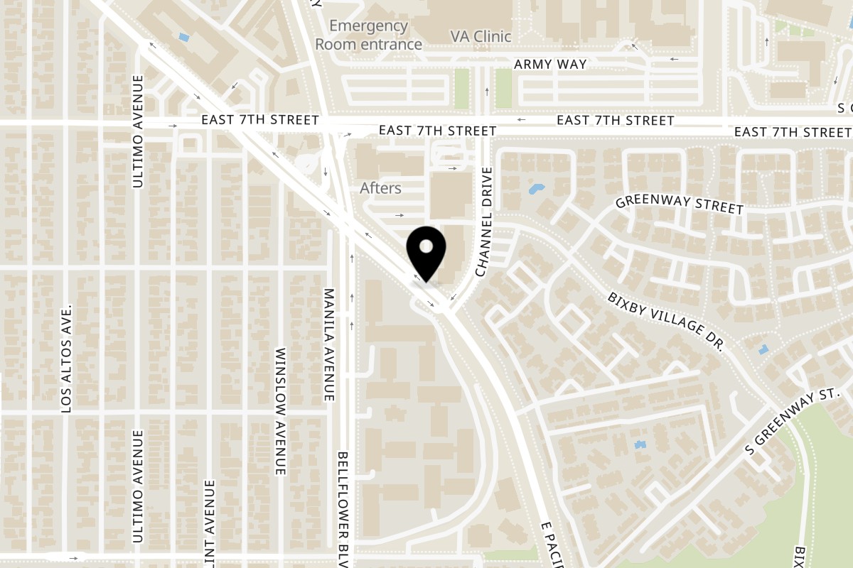 Map showing the location of Hiccups E Pacific Coast Hwy on 5751 E Pacific Coast Hwy in Long Beach