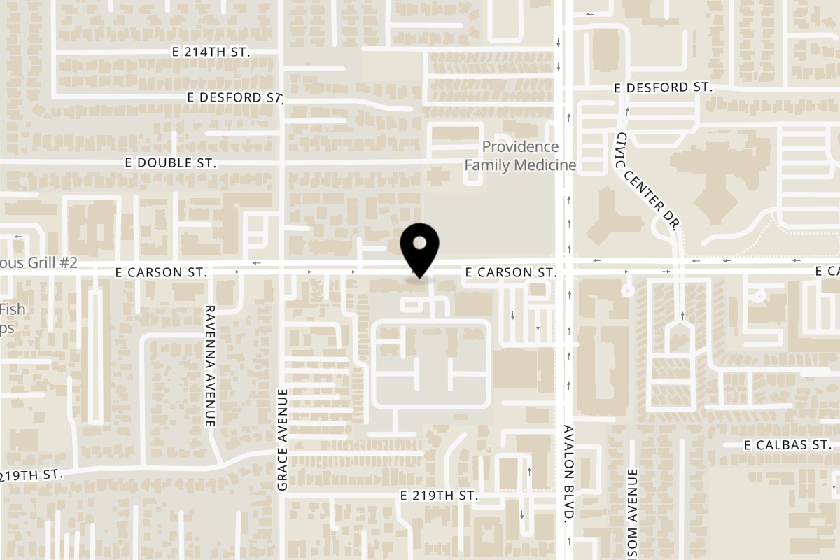 Map showing the location of Hiccups E Carson St on 552 E Carson St 103 in Carson
